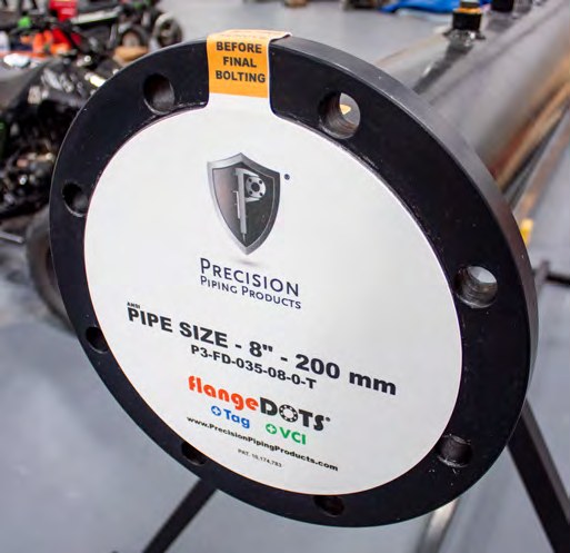 flangeDOT with indicator tag applied to an 8 inch flange face flangeDOT with indicator tag applied to an 8 inch flange face